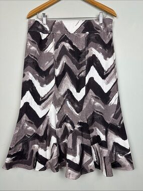 Chapter one linen rayon midi skirt black gray geometric neutral boho ruffle